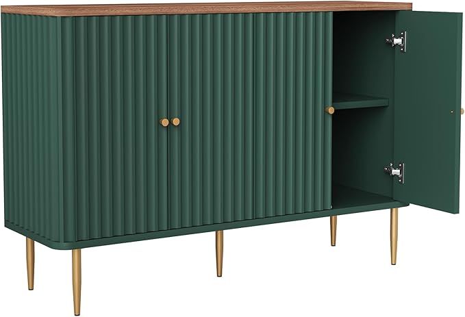 48" Sideboard Buffet Cabinet with Storage,Modern Accent Cabinet with 4 Door and Removable Shelves,Credenza Buffet Table for Living Room,Dinning Room,Entryway,Green