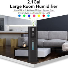 Humidifiers Large Room Bedroom with 7 Colors Light, 2.1Gal(8L) 3 Speed Quiet Ultrasonic Cool Mist Humidifier with 360° Nozzle, Humidity Setting, Timer,Aroma Box for Home Plant Baby Yoga Sleep (Black)
