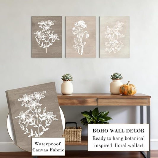 BINCUE Neutral Botanical Plant Canvas 6 Pieces Rustic Farmhouse Wall Art for Living Room Bedroom and Bathroom,Canvas Paintings Print Set Decor 12"x 16"