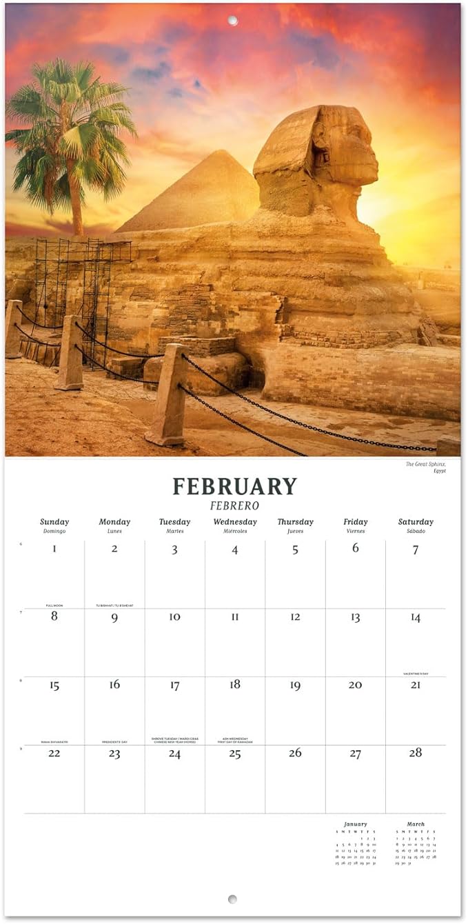 Beautiful Places Wall Calendar 2026 12" x 12" FSC® Plastic Free - Starts Week On Sunday | Family Planner Travel Calendar 2026