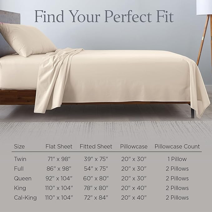 Ella Jayne Percale Sheets Twin (3 Pieces) Permium 100% Cotton Percale TC300, Hotel Luxury Collection, Deep Pockets and Cooling Twin Sheets Set Breathable Cotton Percale (Sand)
