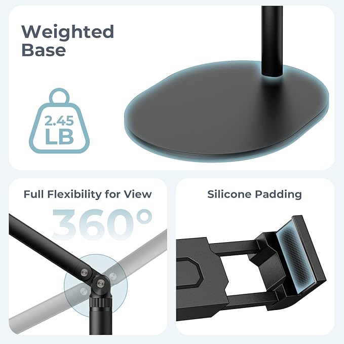 Tablet Stand for iPad, Adjustable Arm Mount Holder Desk with 360° Rotation, Portable Monitor Stand Compatible with iPad mini Air Pro, Kindle, Switch, Galaxy Tab, Phones