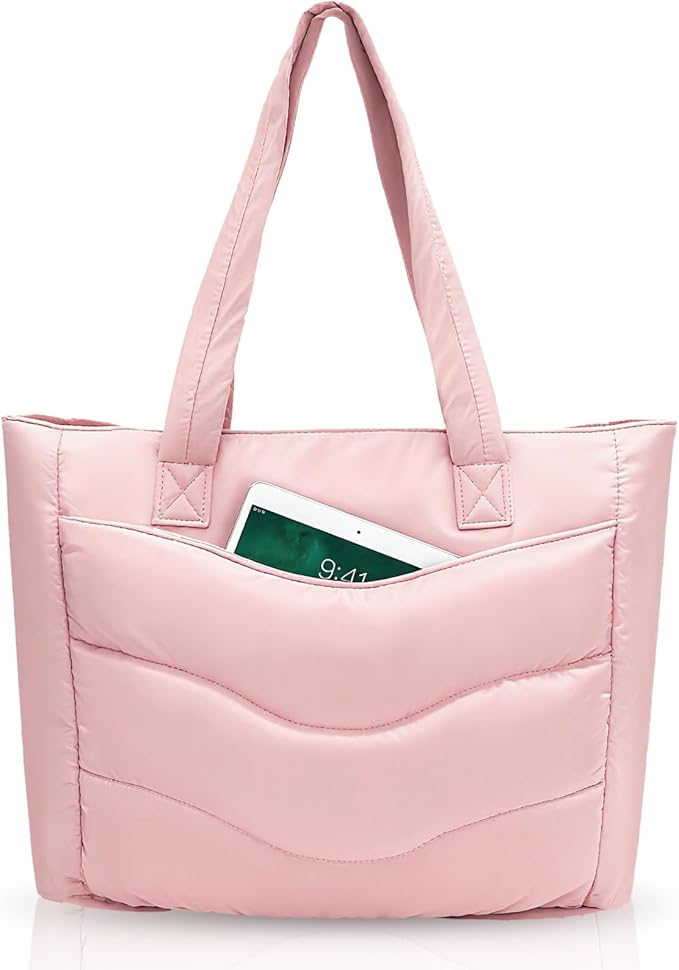 Skycase Puffer Tote Bag for Women - Lightweight Puffy Work Handbag- Large Laptop Quilted Shoulder Bag for Daily, Travel, Gym