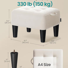 SONGMICS Foot Stool with Legs, Small Footstool Ottoman, Velvet Seat with Thick Cushion, for Living Room, Bedroom, Entryway, 330 lb Weight Capacity, Cream White ULOM501W01