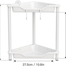 Orimade Rustproof 2 Tier Floor Standing Corner Shower Caddy Organizer, Plastic Metal Splicing Floor Corner Shelf Rack Stands for Bathroom, White