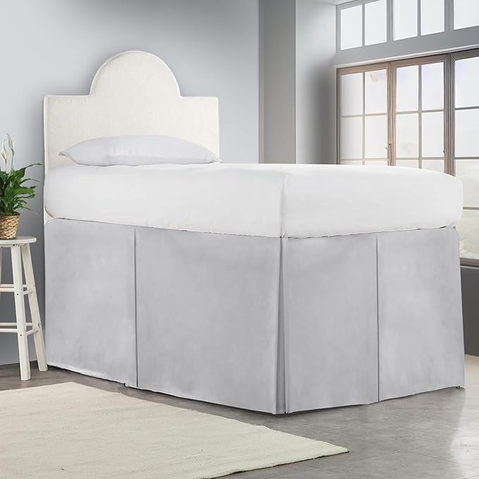 600TC -Dorm Bed Skirt - Split Corner Tailored Dorm Sized Bed Skirt - Dorm Room Essentials - Dorm Bed Skirt 100% Egyptian Cotton - Dorm Décor Bed Skirt Twin XL - 32" Drop (Silver Grey, Solid)