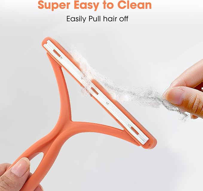 Manual Lint & Pet Hair Remover, Portable Fabric Fuzz Cleaner and Fur Removal Brush for Clothes, Carpets, Furniture, and Car Seats – Reusable Hair Removal Tool for Home and Pets (Orange)