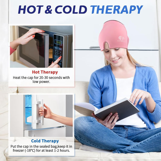 Migraine Relief Cap, Soothing Headache Ice Face Mask Products, Hot and Cold Therapy, Migraine Headache Relief Cap for Migraine, Sinus, Puffy Eyes, Tension, Stress and Hangover(Pink)