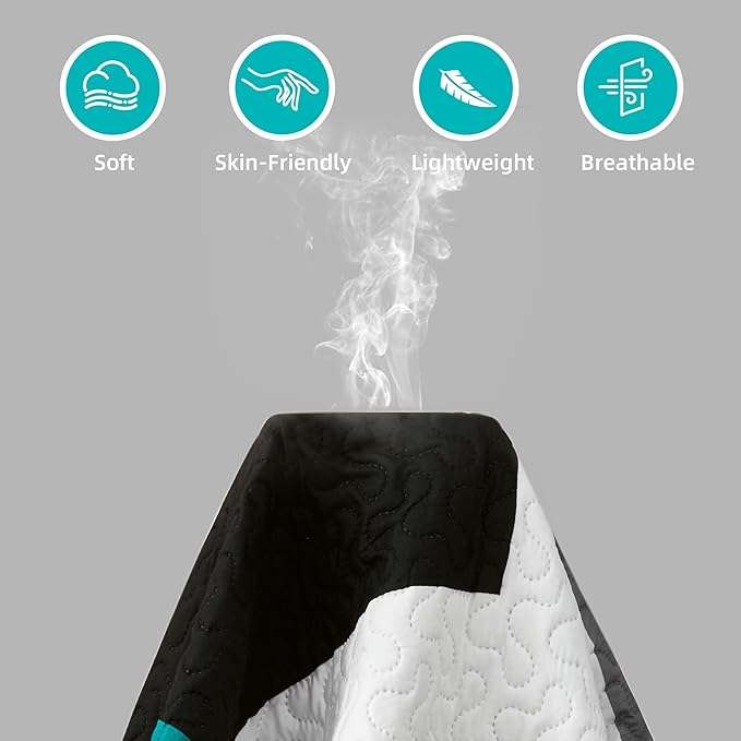 3 Piece Teal/Turquoise Quilt Set California King Size Black Grey Geometric Reversible Bedding Set Microfiber Lightweight Bedspread Coverlet with 2 Shams Bed Covers for All Season, 118''x106''
