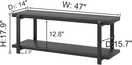 FOLUBAN 47 Inch Shoe Storage Bench, Rustic Wood and Metal Entryway Bench for Hallway Front Door Entrance, Vintage Indoor Shoe Rack Bench Seat for Bedroom Living Room, Dark Gray