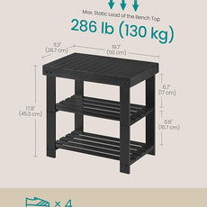 SONGMICS Shoe Rack Bench, 3-Tier Bamboo Shoe Storage Organizer, Entryway Bench, Holds Up to 286 lb, 11.3 x 19.7 x 17.8 Inches, for Entryway Bathroom Bedroom, Ink Black ULBS001B01