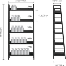 Himimi Black Ladder Bookshelf, 5 Shelf Bookcase Industrial Bookshelf Wood and Metal Bookshelves, Plant Flower Stand Rack Book Storage Shelves for Living Room, Bedroom, Home Office (2 PCS)