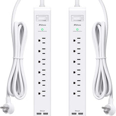 2 Pack Power Strip, 12FT Long Extension Cord, Surge Protector with 6 Outlets and 4 USB Ports (2 USB C), Flat Plug Overload Protection, Extension Cord 10+ ft, Wall Mount for Home Office Dorm College