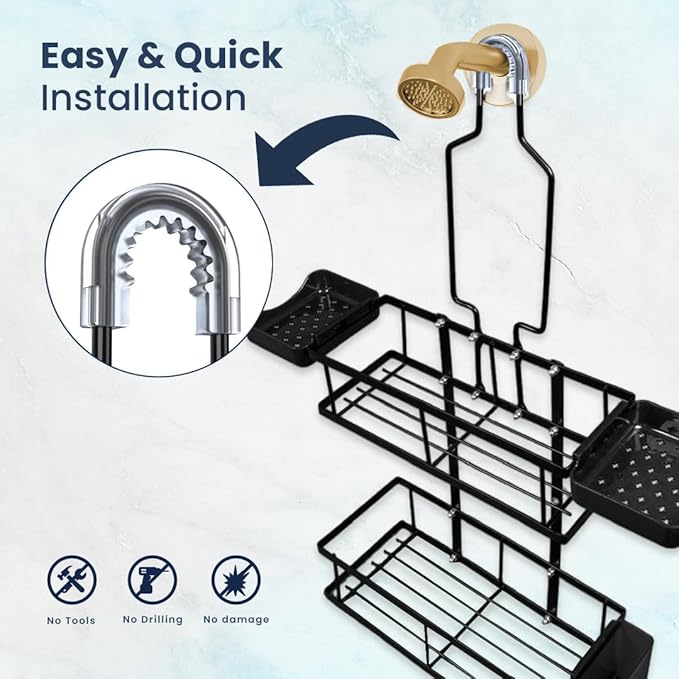 Sben Hanging Rustproof Shower Caddy with Soap Dishes and Toothbrush Holder – Space-Saving 5 Pack Bathroom Organizer, 4 Hooks for Easy Storage and Convenience (Black)