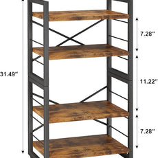 Homeiju Bookshelf, Dorm Desk Hutch, Desk Shelf Organizer, 4 Tier Stackable Bookcase, Adjustable Industrial Book Shelf Storage Organizer for Desktop, Living Room, Bedroom, Office,Rustic Black and Brown