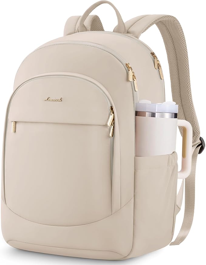 LOVEVOOK 17.3 Inch Laptop Backpack for Women - Work/Business Computer Backpack Purse, Large Capacity Casual Daypack, Travel Bag for Lawyer, Doctor, Teacher, Light Beige