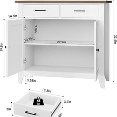 HORSTORS Kitchen Storage Cabinet, Modern Farmhouse Buffet Cabinet with Storage, Coffee Bar with 2 Drawers and 2 Doors, Floor Sideboard Buffet for Living Room, Dining Room, Bathroom, Ivory White