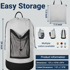 Laundry Bag with Shoulder Straps and Mesh Pocket Laundry Backpack Large Portable Laundry Hamper for College Laundromat Apartment