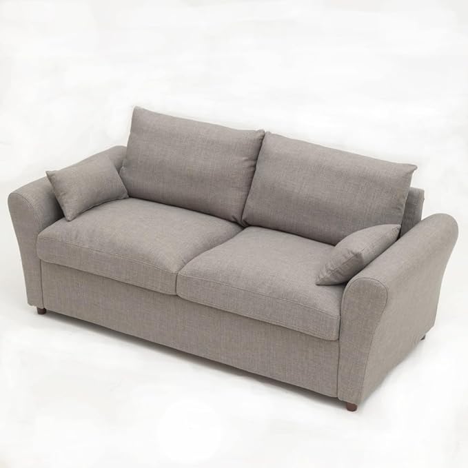Panana Modern 2 and 3 Seats Loveseat Sofa Couch with Storage, Small Love Seat Couches for Living Room, Bedroom, Apartment, Office (Light Gray Linen Fabric, Sock Arm - 3 Seater)
