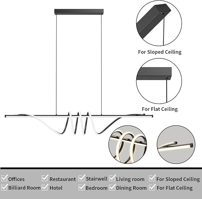 Modern Ceiling Chandelier, 57in Pendant Lights Dimmable with Remote Control 3000k-6000K Adjustable Color Temperature, Aluminum Island Lighting Lamp Fixture for Kitchen, Dining Room