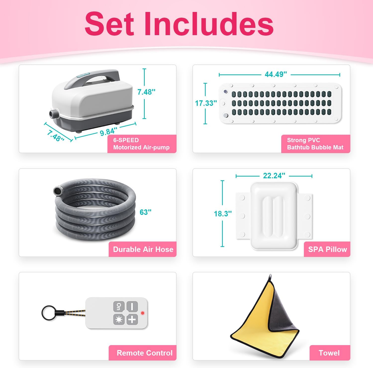 Portable Spa Bubble Bath Massager,Full Body Waterproof Spa Mat for Bathtub, 6-Speed Bubbles, Remote Control & Non-Slip Suction Cups for Home Relaxation