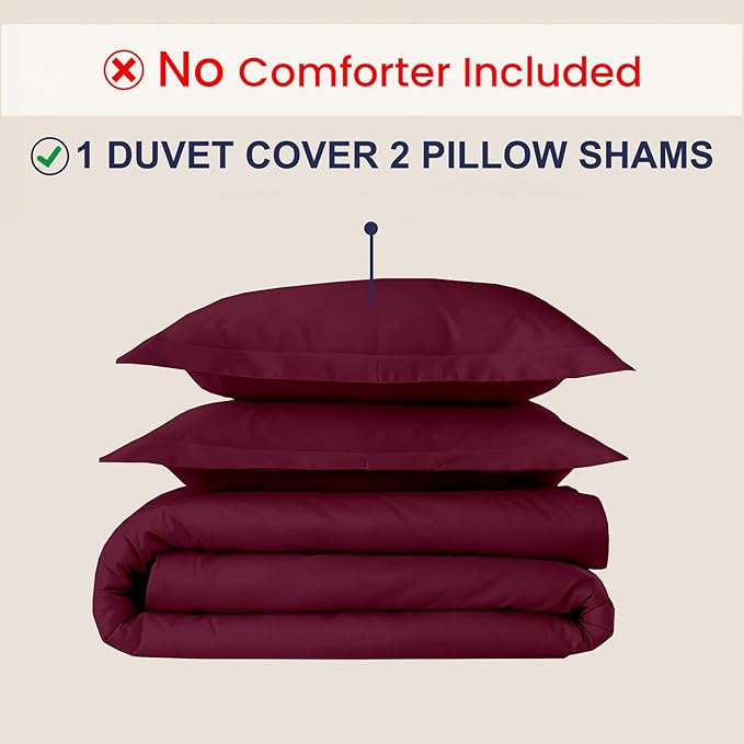 Kotton Culture 3 Pc California King Duvet Cover Set-100% Egyptian Cotton Sateen 600 Thread Count Ultra Soft Premium Durable Comforter Cover Zipper Closure & Corner Ties- (Red Burgundy, 104" X 98")