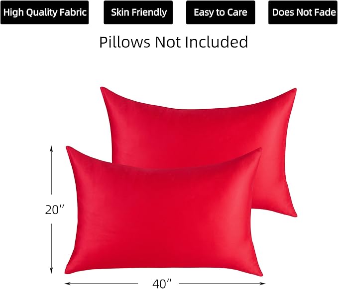 Cotton Pillow Protectors/Cases King Size with Zipper 2 Pack Red Color,Cooling & Breathable Bed Pillow Protectors Set of 2 Pillow Cases Cover (King Size 20" x 40")