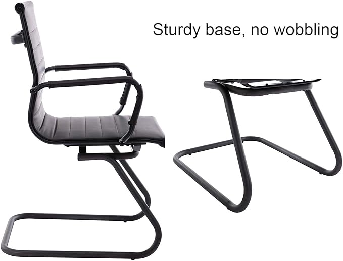 Office Reception Chairs No Wheels Leather Conference Chairs Back Support Guest Chair, Set of 2 (Vintage Charcoal)