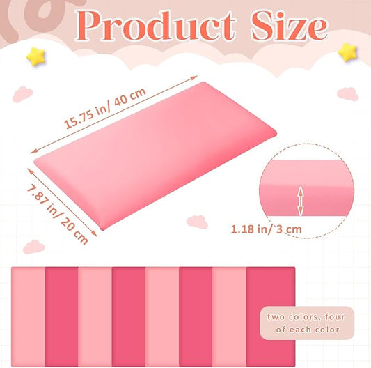 8 Pack Wall Padding for Playroom Peel and Stick Headboard 15.75" x 7.87" x 1.18" 3D Anti Collision Upholstered Wall Panels Self Adhesive Headboard Panel for Protection (Rose Pink Colors)