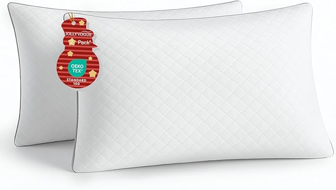 JOLLYVOGUE Pillows Standard Size Set of 2, Oeko-Tex Certified Bed Pillows for Side, Back, and Stomach Sleepers - Medium Support Down Alternative Filling, Machine-Washable