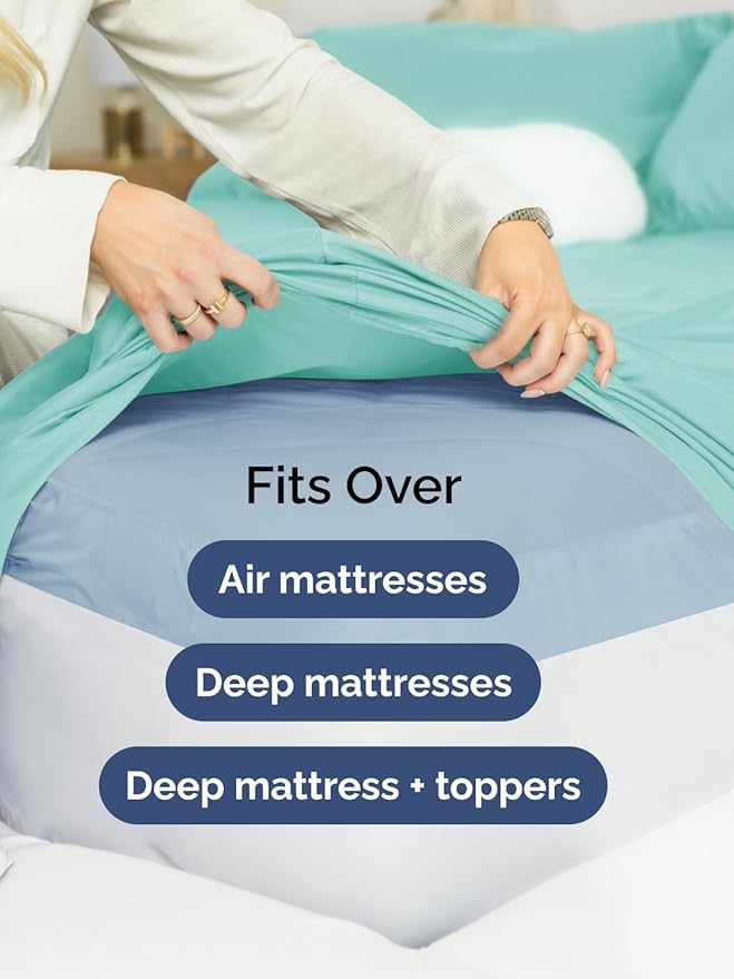 Extra Deep Pocket King Sheets - 4 Piece Breathable & Cooling Bed Sheets - Hotel Luxury Bed Sheet Set - Soft, Wrinkle Free & Comfy - Easily Fits Extra Deep Mattresses - Deep Pocket Spa Blue Sheets Set