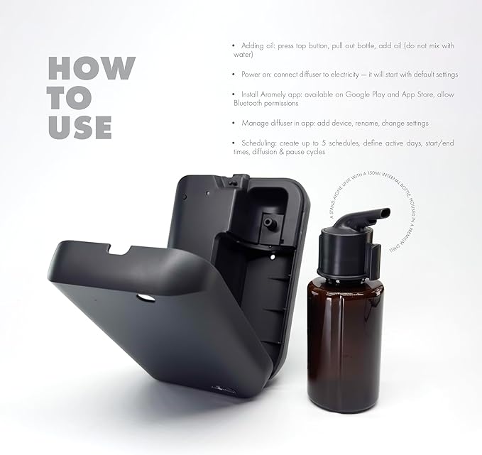 Smart Nebulizing Aromatherapy Scent Diffuser - Waterless Aroma Machine Perfect Air Freshener for Hotel Rooms, Homes or Offices, App Controlled Perfect Aroma Diffuser Up to 1,000 SQFT - Black