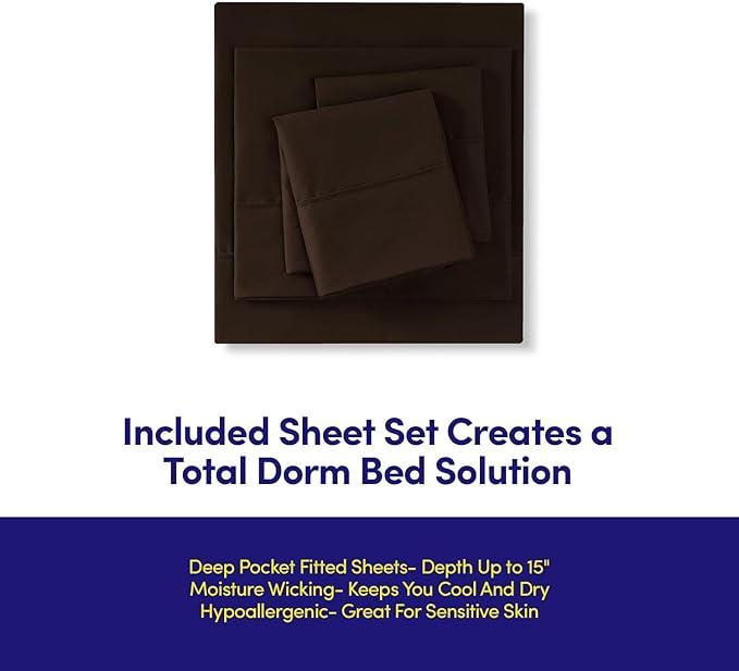 Dorm Room Essentials College Bedding Comforter Set 7 Piece Full Size Bed in a Bag for College Students Boys and Girls, Full, Chocolate Brown