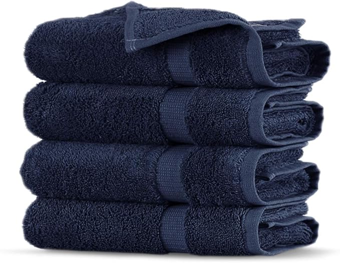 Towel Bazaar Premium Cotton Super Soft and Absorbent Turkish Towels (4-Piece Washcloth, Navy Blue)
