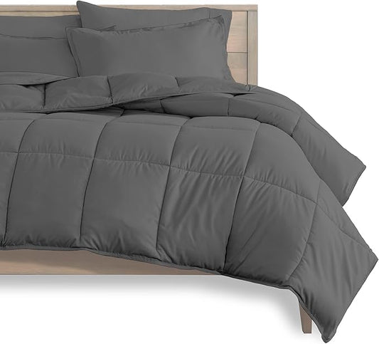 Bare Home 8-Piece Bed-in-A-Bag - Split Queen (Comforter Set: Grey, Sheet Set: Grey)