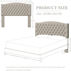 Velvet Upholstered Headboard Queen/Full Size Latest Model Wall Mount, Bed Frame Mount, Featuring High-Density Sponge Padding, Luxury Texture Easy Assembly Comfort and Style-Taupe