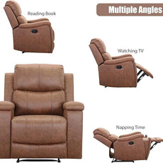 CANMOV Leather Recliner Chair Set of 2, Classic and Traditional Manual Recliner Chair with Overstuffed Arms and Back, Manual Single Sofa with Concealed Cup Holders,Brown