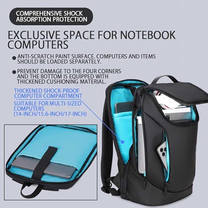 Shockproof Waterproof Laptop Backpack, 17-Inch Anti-Scratch Travel Backpack with Large Storage(Black/Gray/Green) (Black)