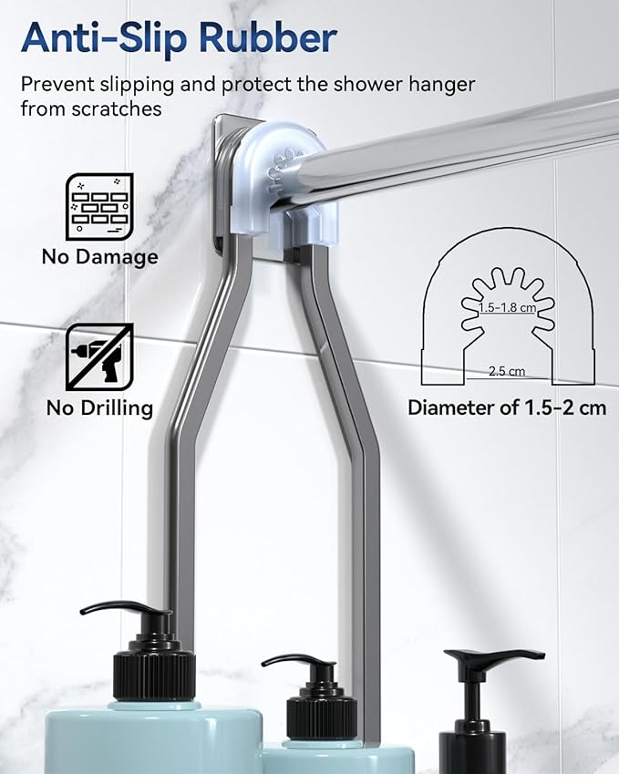 YASONIC Shower Caddy Hanging - Never Rust Organizer - Aluminum over The head caddy with 10 Hooks for Razor/Sponge - Shower Rack with Soap Basket - Grey