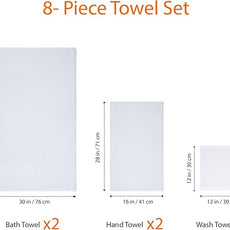 Amazon basics 100% cotton Lightweight quick-dry bath towel set, 8-piece, white, 10