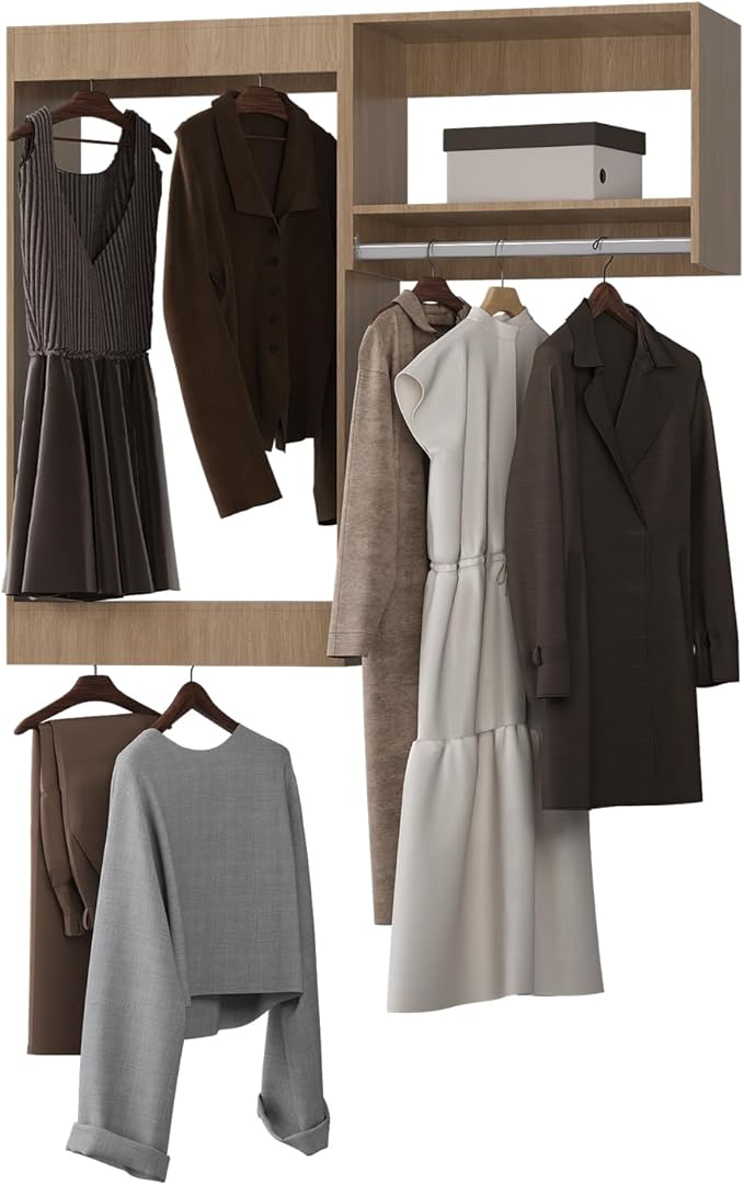 Modular Closet Organizer, 64" Wide Hanging System, Wood Tower Storage for Walk In & Bedroom Closets, Wall Mounted Wardrobe Organizer