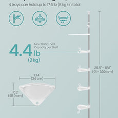 SONGMICS Corner Shower Caddy Tension Pole, 4-Tier Rust-Resistant Shower Organizer, Shower Shelf, Drill-Free, 35.8 to 118.1 Inches, Height Adjustable Trays, for Bathroom, Cloud White UBCB008W01