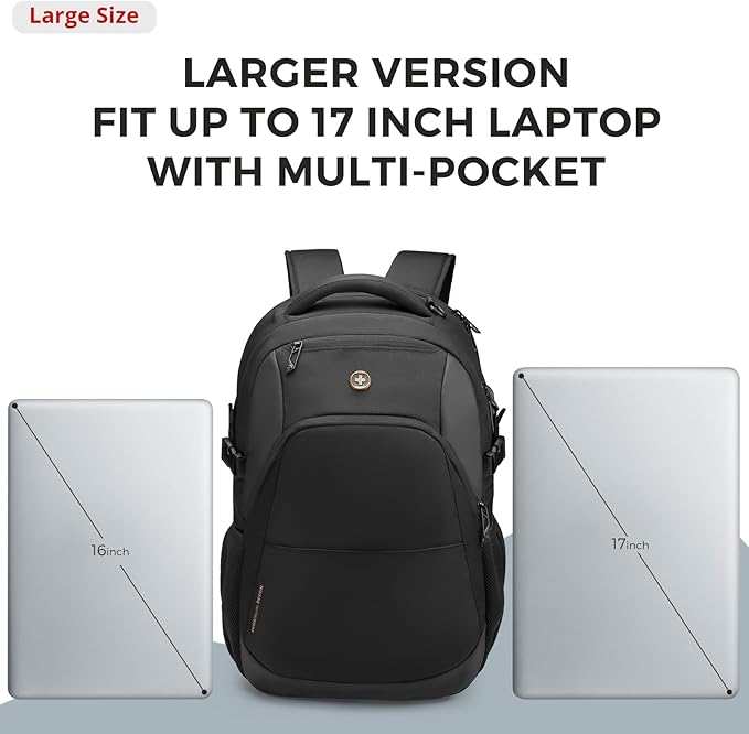 Swissdigital Design Travel Laptop Backpack, 35L Expandable Large College Laptops Backpack with USB Charging Port for Men and Women Fits 17 Inch Notebook, Black | SD1671-01