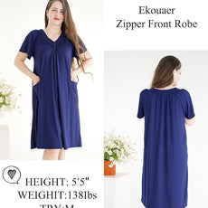 Ekouaer Women Robe Zipper Front Mumu Duster Robes Zip Up Housecoat Soft Sleepwear with Pockets