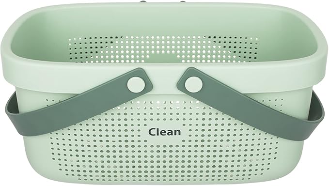 JiatuA Plastic Storage Basket with Handle Portable Shower Caddy Tote Organizer Basket Bin for Bathroom Kitchen Dorm Room Bedroom, Green