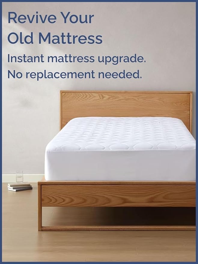 Quilted Fitted Mattress Pad Twin XL Size - Elastic Fitted Mattress Topper Protector & Cover - Breathable, Soft, Low Profile Top Cover with 8-16 Inch Deep Pockets - Easy-Fit & Machine Washable - White
