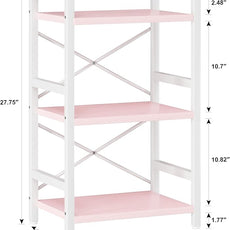 Homeiju Pink Bookshelf, 3 Tier Industrial Bookcase, Metal Small Bookcase, Rustic Etagere Book Shelf Storage Organizer for Living Room, Bedroom, and Home Office(Pink) Patent Pending D29873033