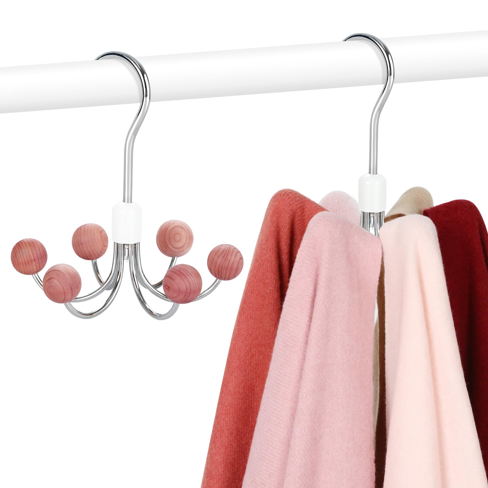 TOPIA HANGER Hoodie Hangers with 6 Wood Balls, 360°Swivel Purse Hanger, Scarf Hanger, Closet Hooks, Handbag Organizer, Bra Hanger, Accessory Organizers for Scarf, Tanktop, Hat, Hoodie CT56W