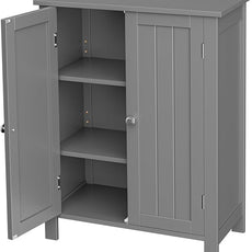 SUPER DEAL Modern Bathroom Floor Storage Cabinet with Adjustable Shelf and Double Door Rust Proof, Living Room Modern Home Furniture Storage Organizer Cabinet, Grey