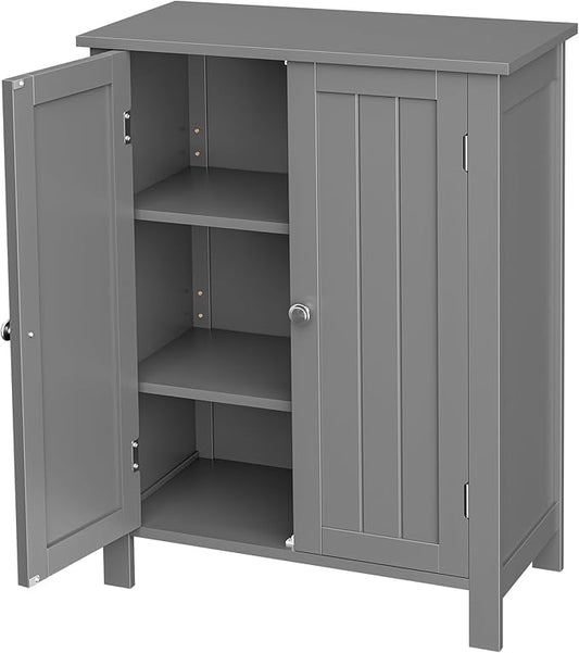 SUPER DEAL Modern Bathroom Floor Storage Cabinet with Adjustable Shelf and Double Door Rust Proof, Living Room Modern Home Furniture Storage Organizer Cabinet, Grey